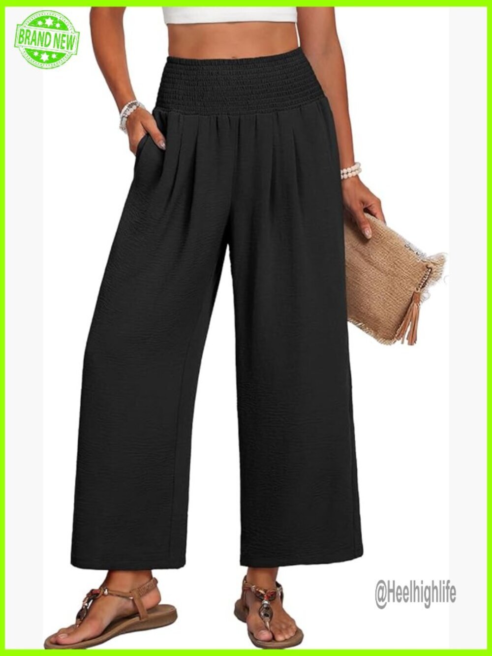 High Waisted Wide Leg Palazzo Pants, Lightweight Polyester, Summer Beach Lounge